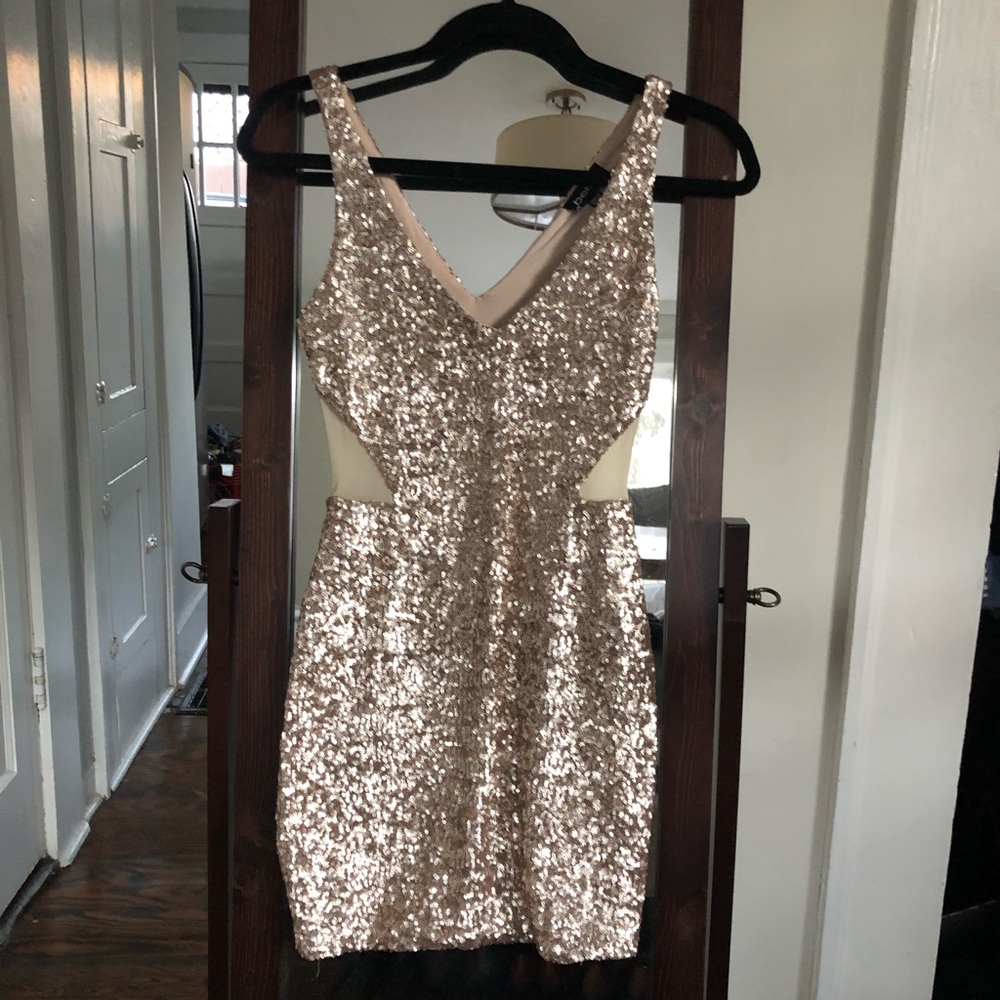 Gold sequin Bebe mini dress